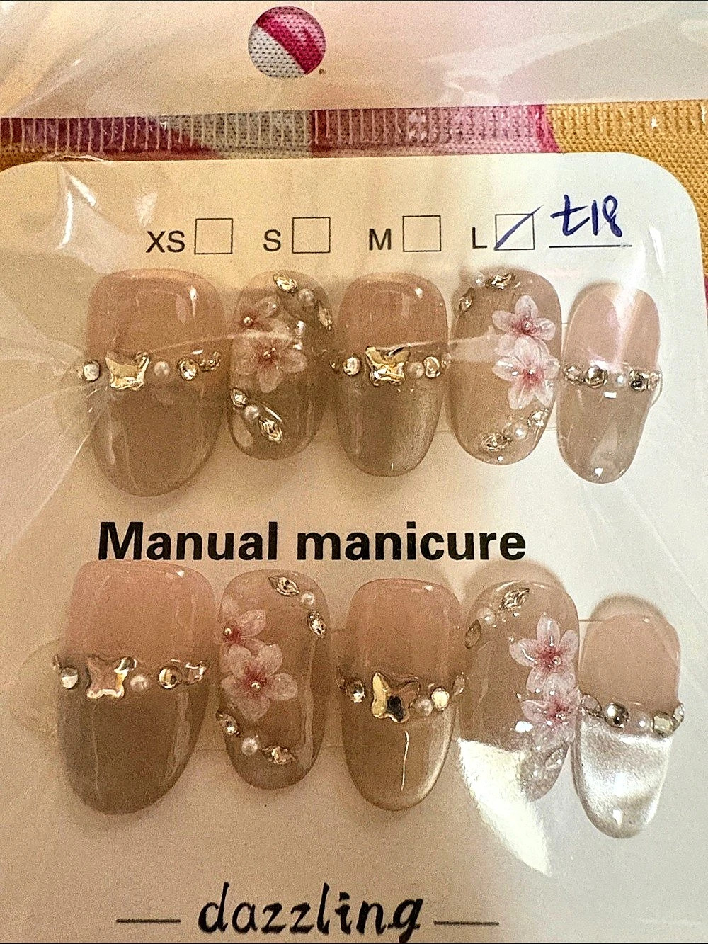 Manual Manicure Press-On Nails Brown & Pink Large NWT